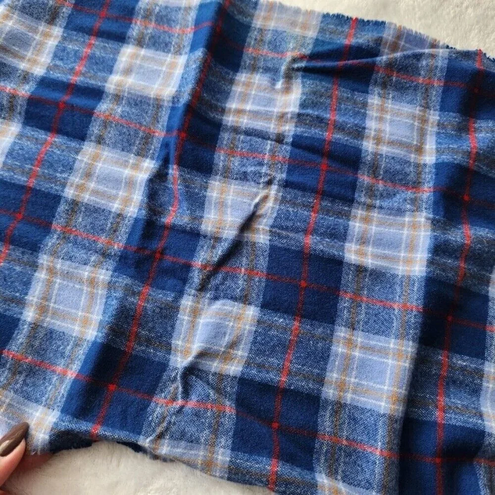 Vtg 90s Tartan Plaid Scarf Blue Red Yellow Fringe 12 x 60 Rectangle Cozy‎ Winter
